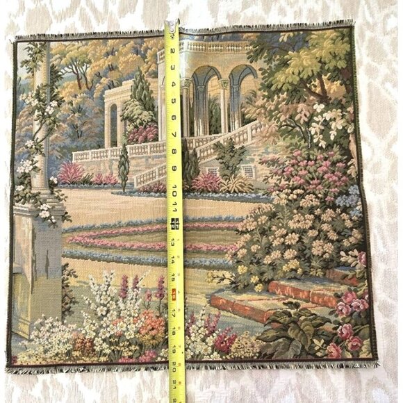 Italian Woven Tapestry Wall Hanging With Floral Garden Lake Como Scene 19" x 19" - Picture 7 of 7